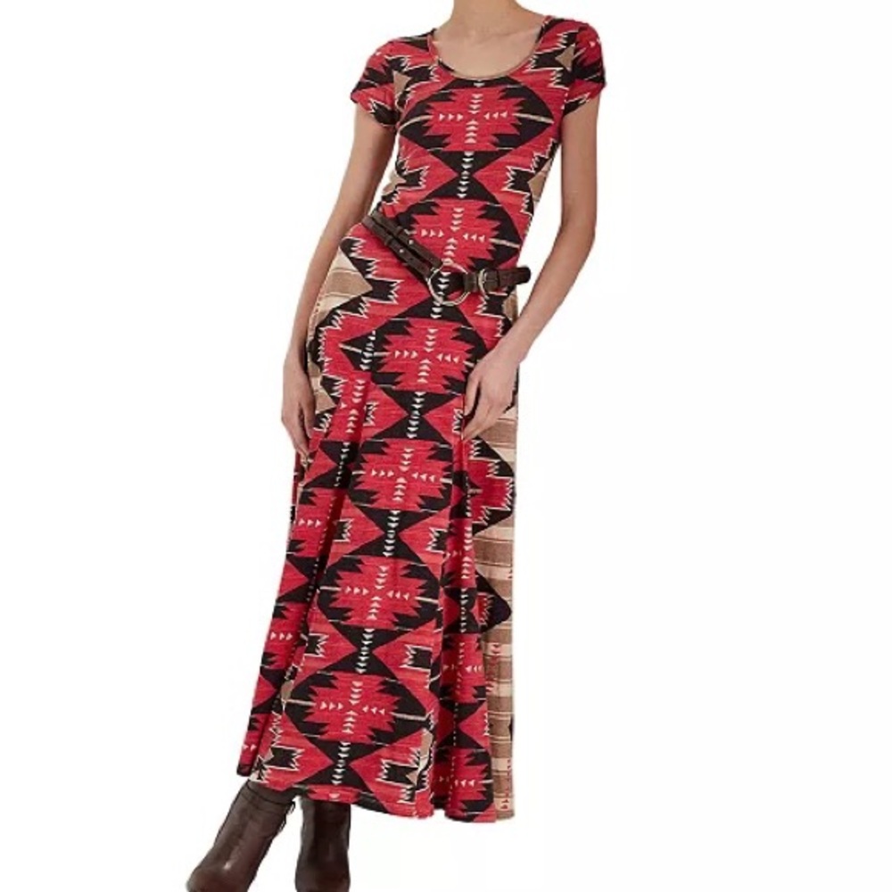 Ralph Lauren Black Label Aztec Print Maxi Dress - Red and Black